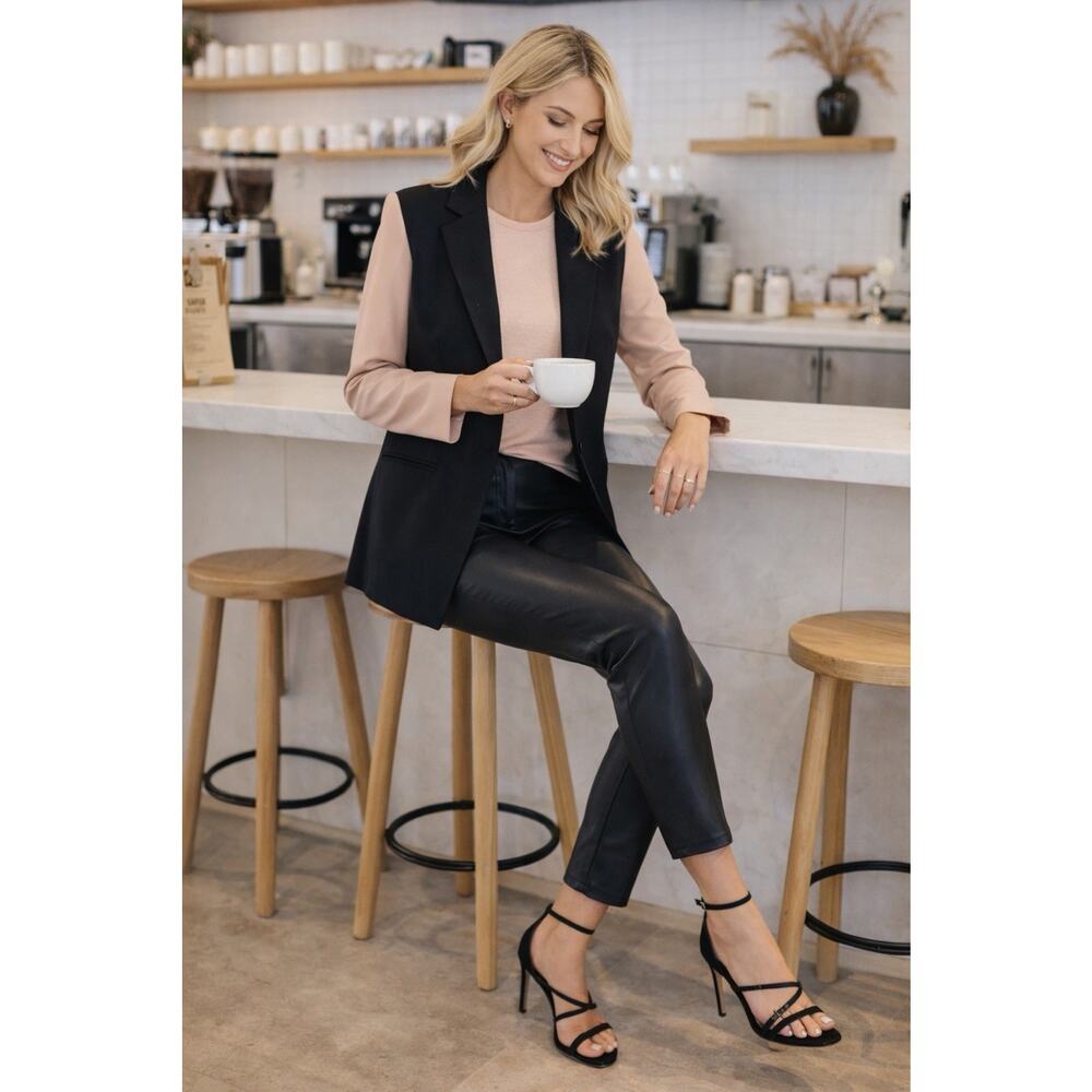 Marie Saint Pierre Color-Block Longline Camel Sleeves Open-Front Blazer SZ US 10